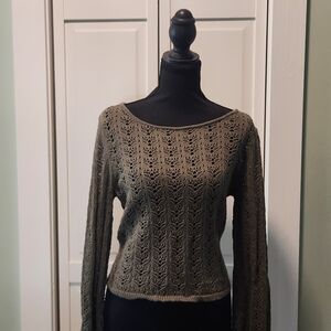 American Eagle Outfitters Olive Green Open-Knit Scoop Neck Sweater